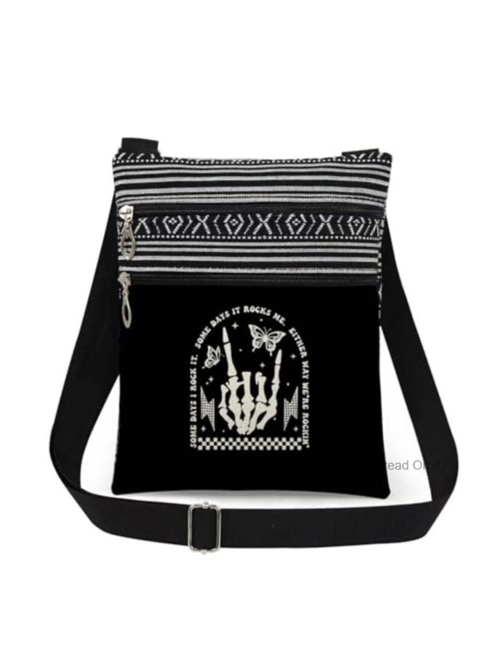 Skeleton Rock Hand Print Polyester Crossbody Bag Adjustable Strap Women